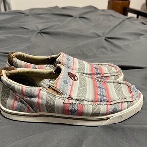 Twisted X Aztec Trendy Kids Slip-On Shoes - Gray and Pink